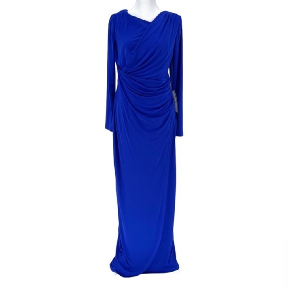 connected apparel Royal Blue Long Sleeve Draped Maxi Dress